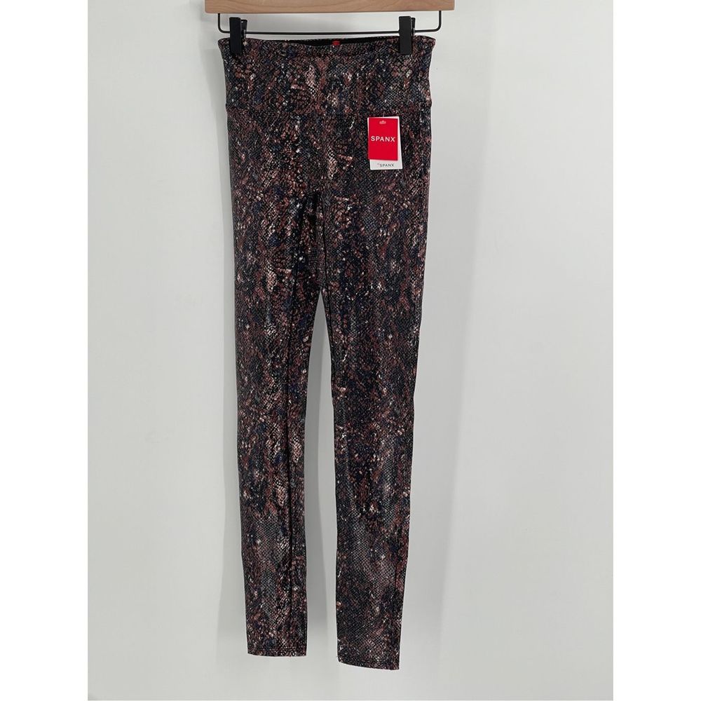 Spanx Legging Faux Leather Snake Shine Women Small Mocha Snake Brown Black New